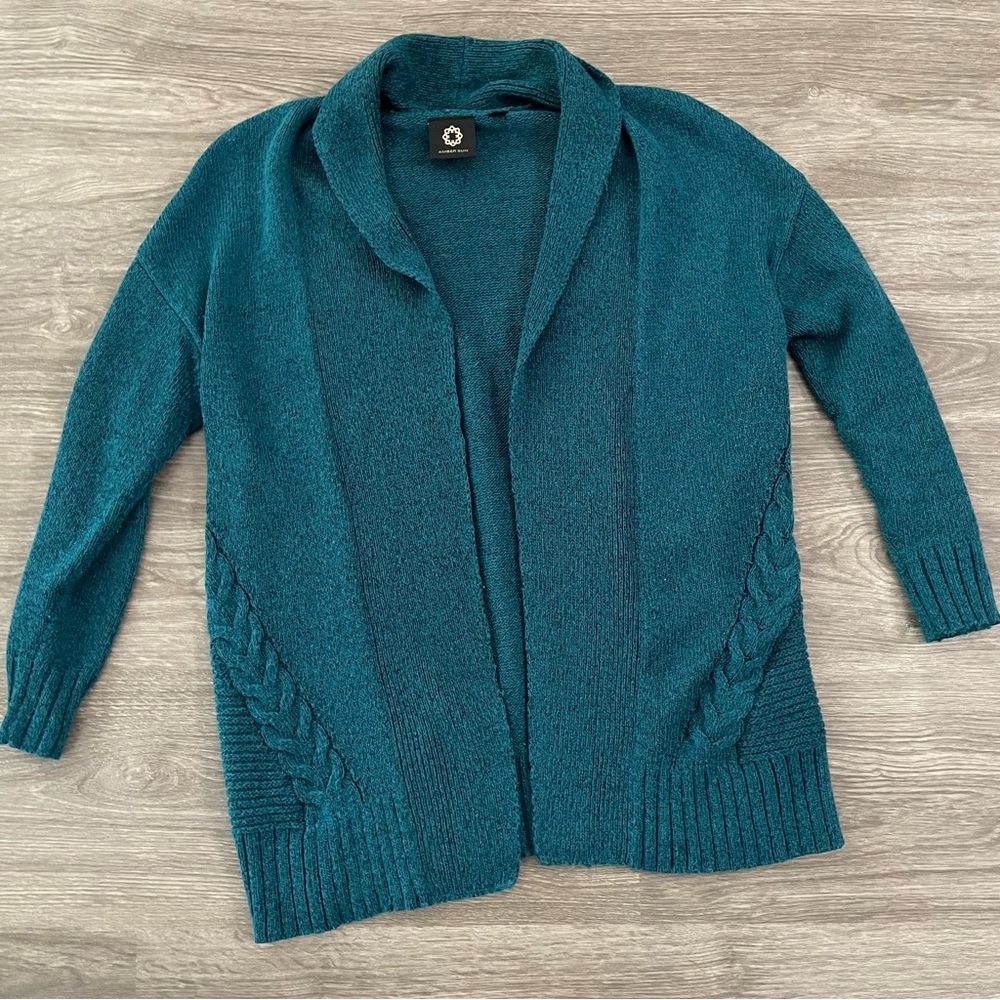 Amber Sun Teal Open-Front Shawl Collar 3/4 Sleeve Cardigan Size S